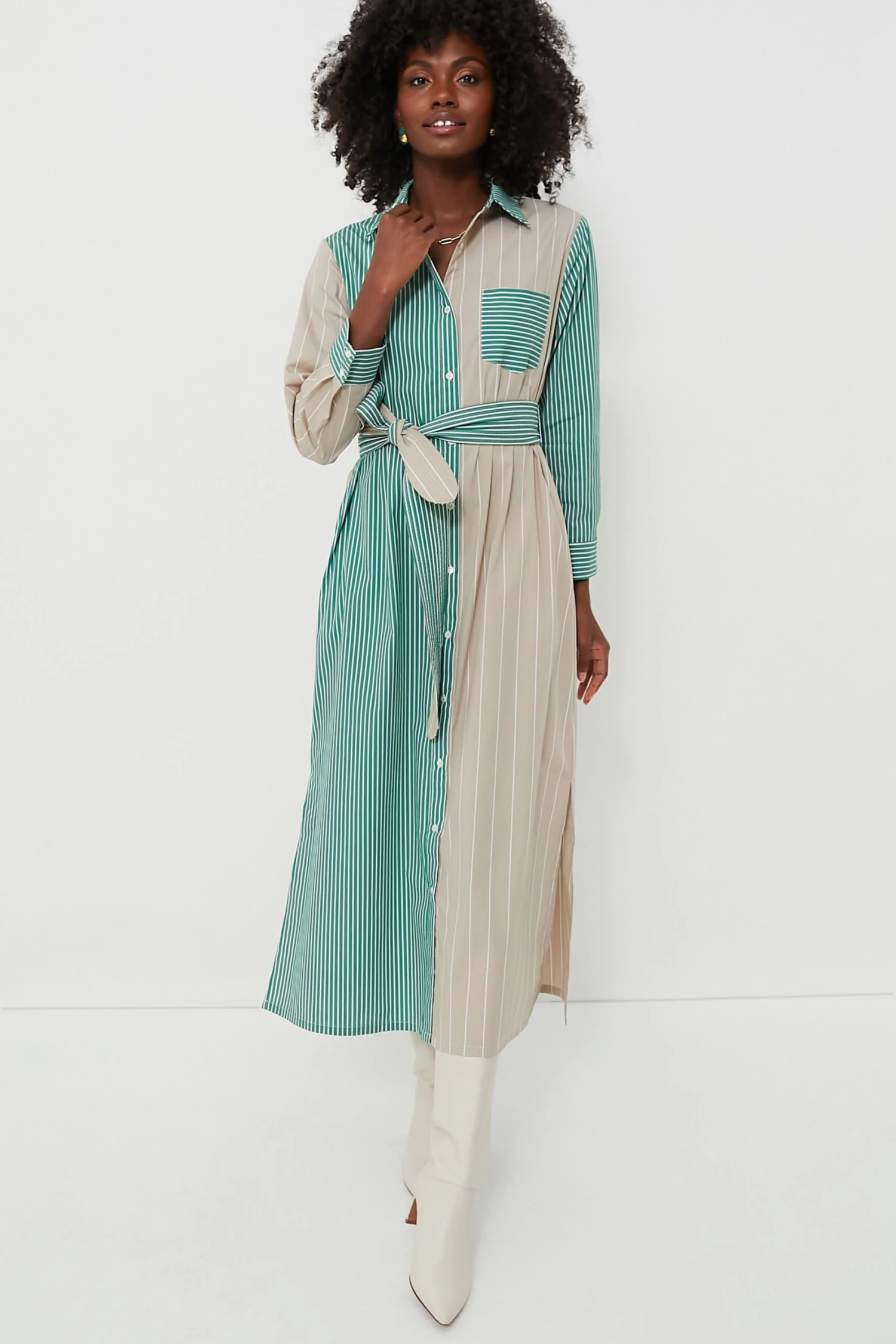 Tan And Green Striped Chessie Dress 6 Tan And Green Striped Chessie Dress - Image 6