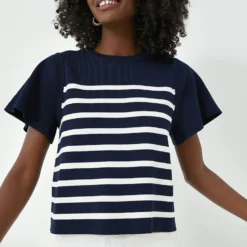 Navy And White Striped Knit Kirby Top