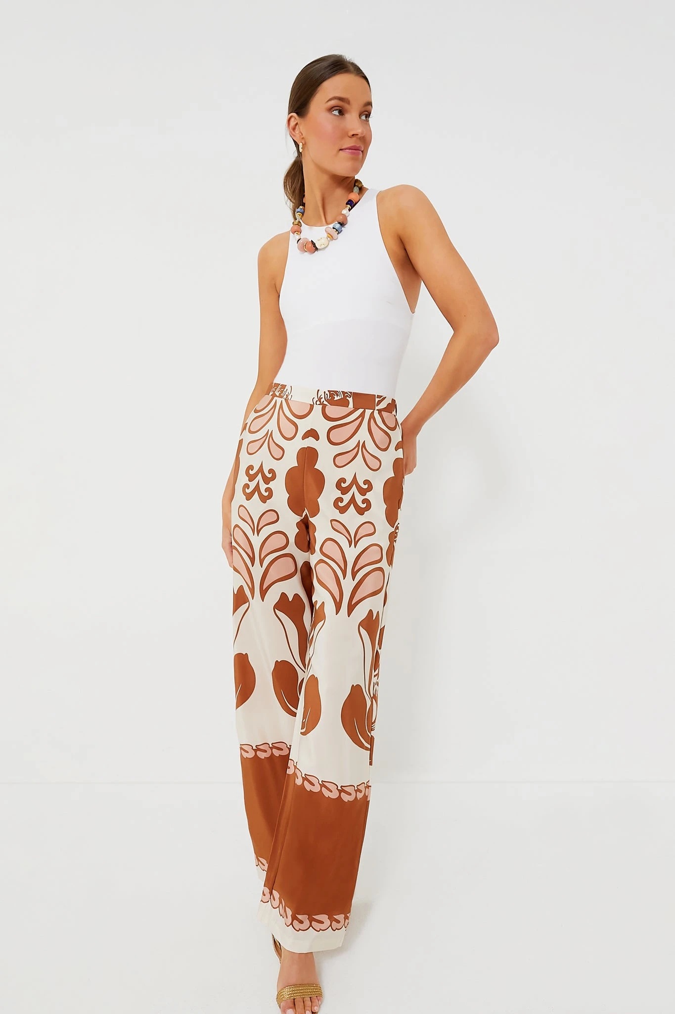 Brown Spray Of Flowers Wide Leg Pants 6 Brown Spray Of Flowers Wide Leg Pants - Image 6
