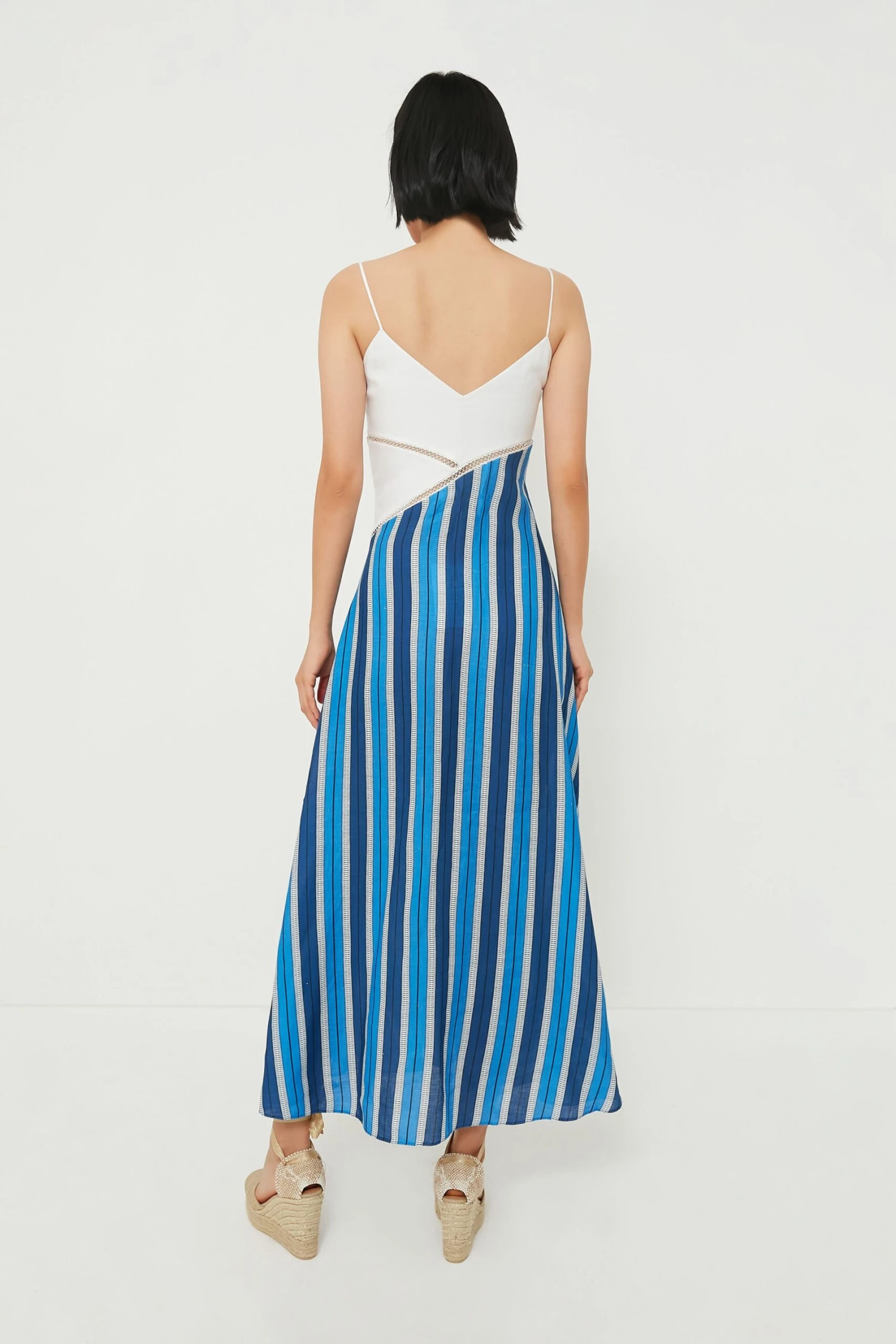 White & Blue Stripe Linen Maxi Dress 4 White & Blue Stripe Linen Maxi Dress - Image 4