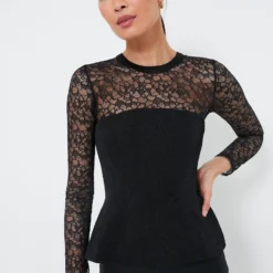 Black Prima Long Sleeve Bustier Top