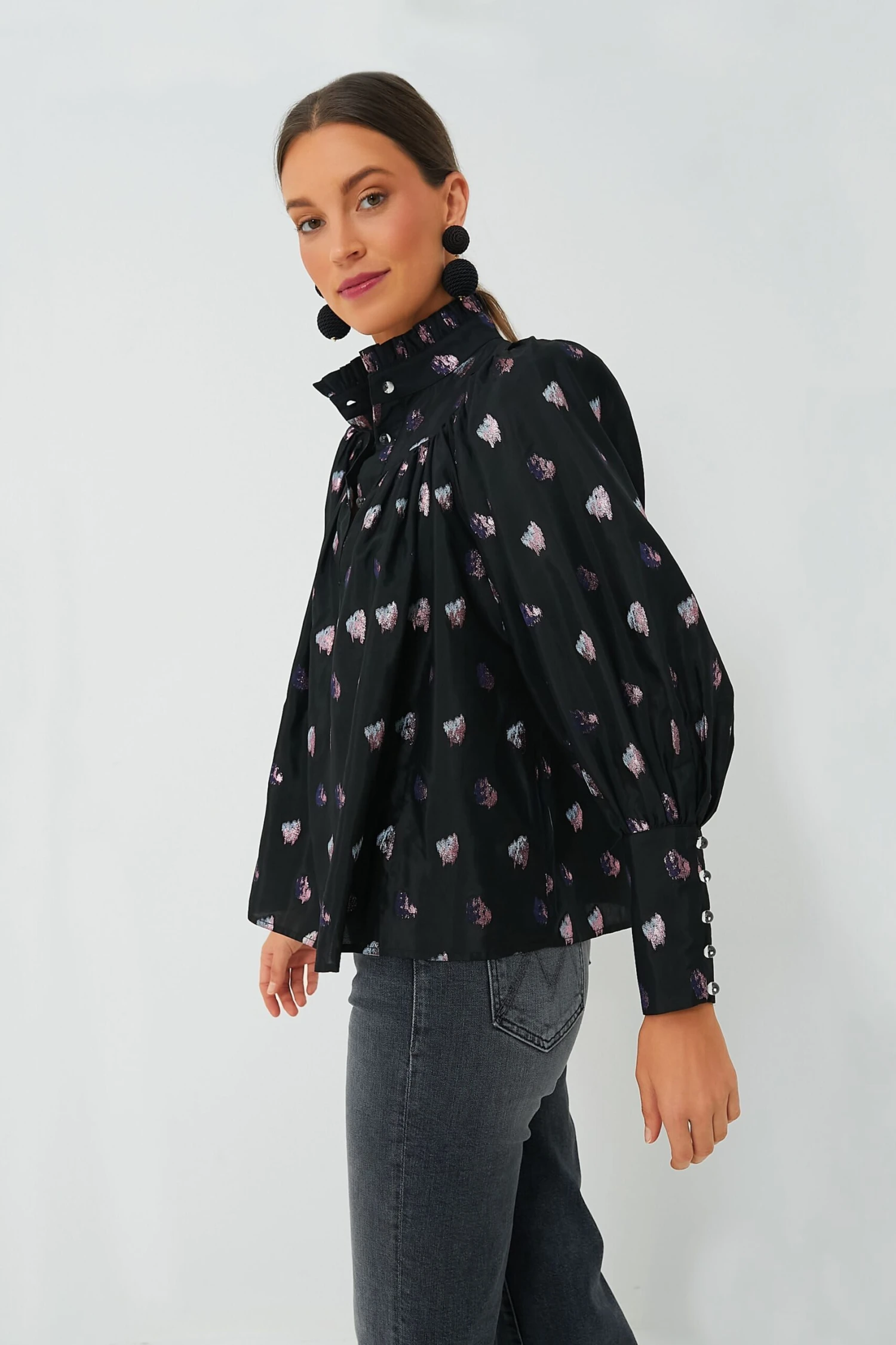 Black And Blurred Dot Fil Coupe Corrigan Blouse 3 Black And Blurred Dot Fil Coupe Corrigan Blouse - Image 3