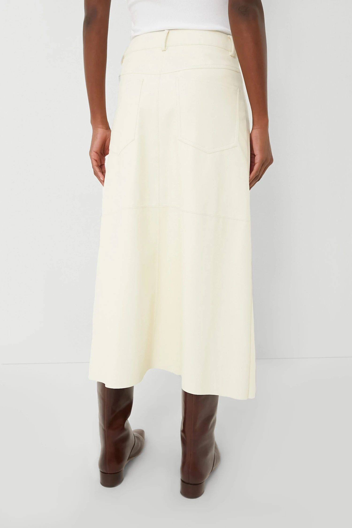 Ecru Vegan Leather Midi Skirt 3 Ecru Vegan Leather Midi Skirt - Image 3