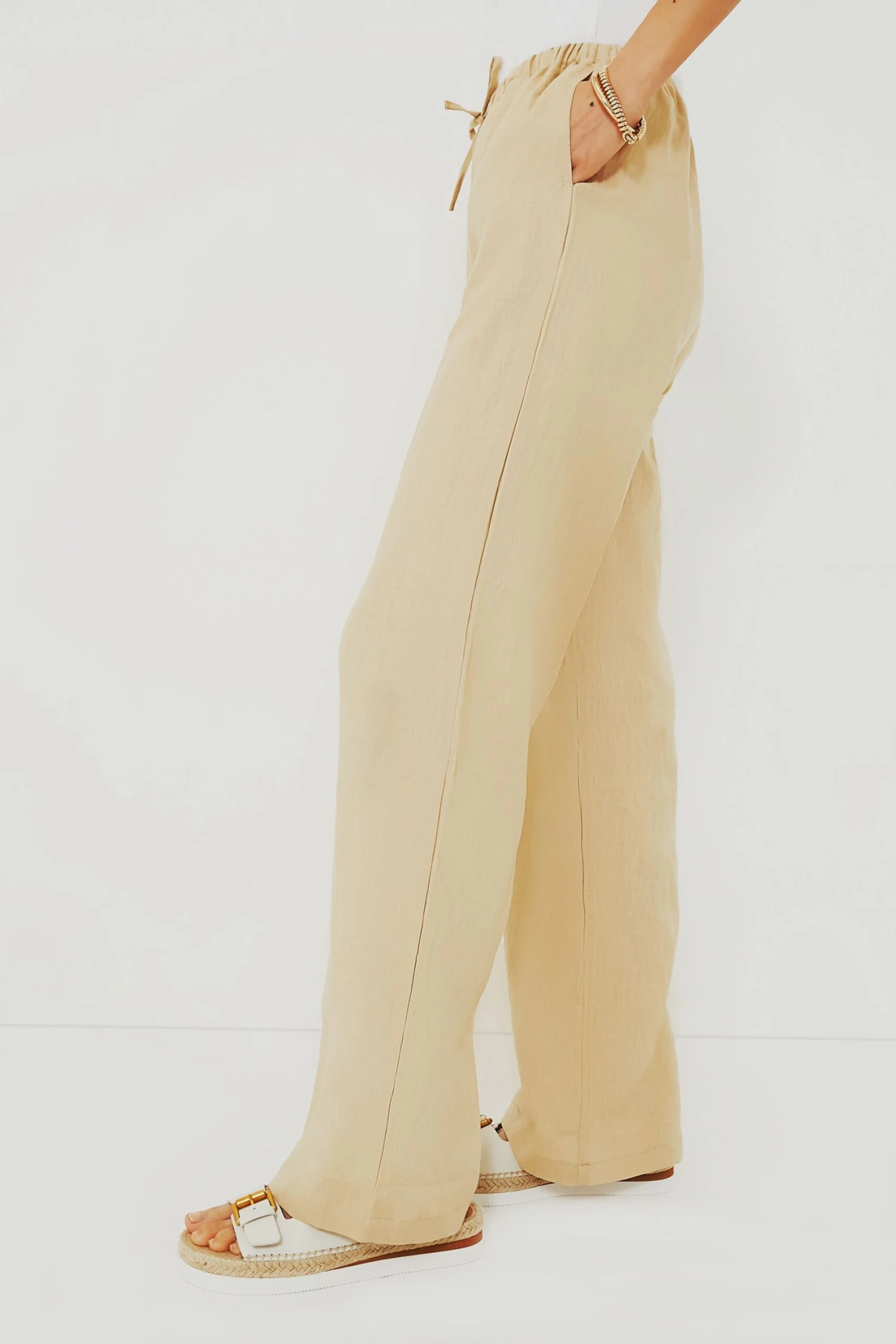 Beige Linen Drawstring Pants 3 Beige Linen Drawstring Pants - Image 3