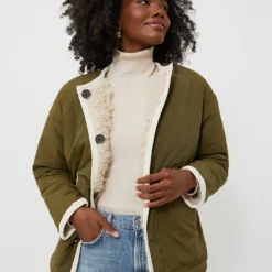 Natural And Olive Reversible Polar Bear Jacket