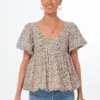 Floral Puff Sleeve Smocked Scoop Neck Virginia Blouse