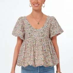 Floral Puff Sleeve Smocked Scoop Neck Virginia Blouse