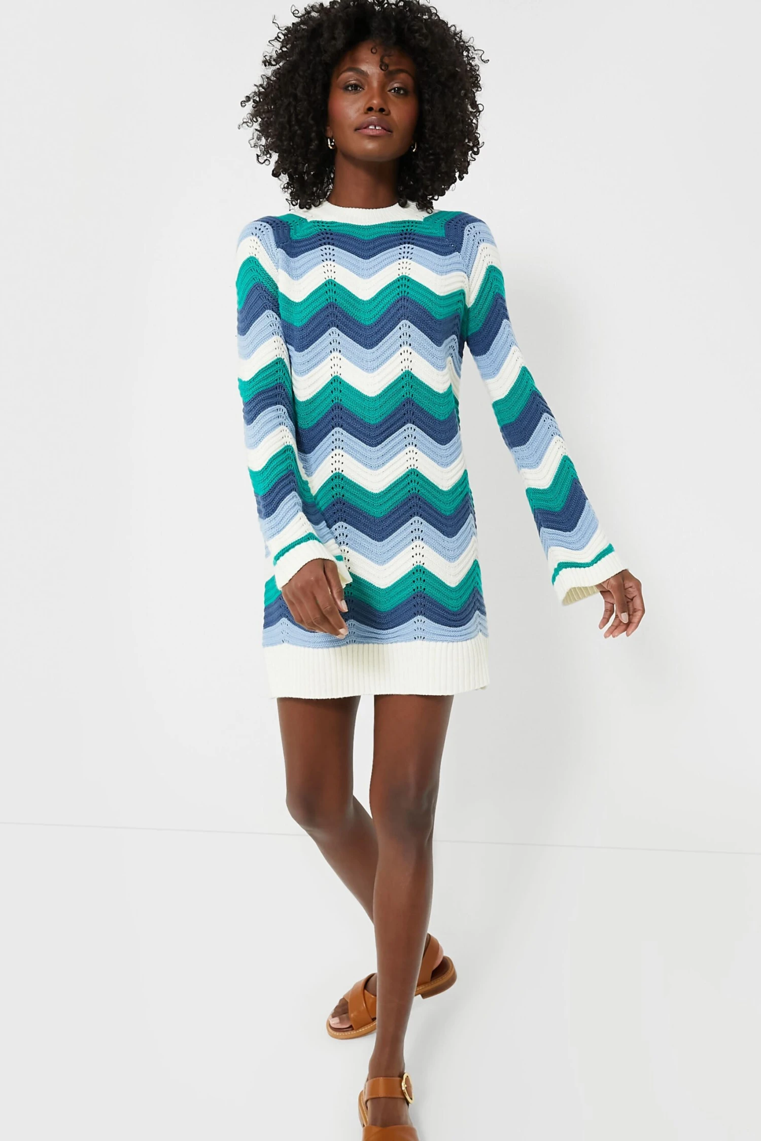 Aqua Wavy Bell Sleeve Beatriz Mini Dress 6 Aqua Wavy Bell Sleeve Beatriz Mini Dress - Image 6