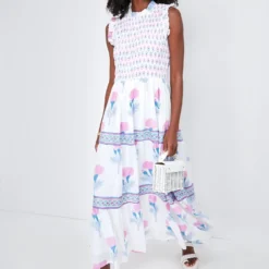 Exclusive Pink Bloom Sleeveless Smocked Maxi Dress