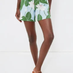 Green Waterlily Bizzy Linen Shorts