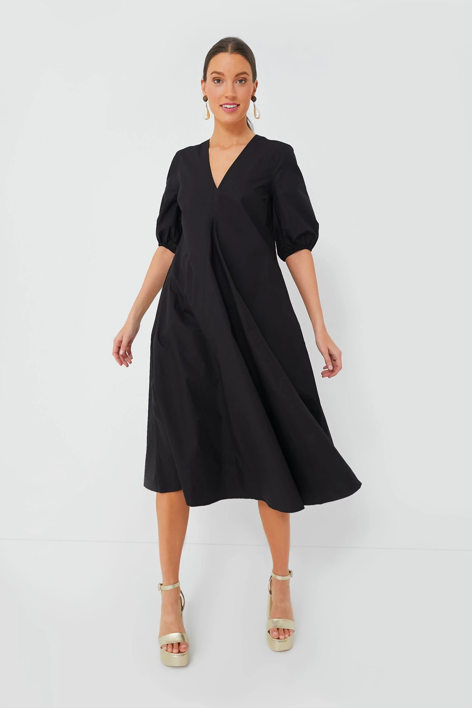 Ganni Black Cotton Poplin V-Neck Long Dress 6 Ganni Black Cotton Poplin V-Neck Long Dress - Image 6