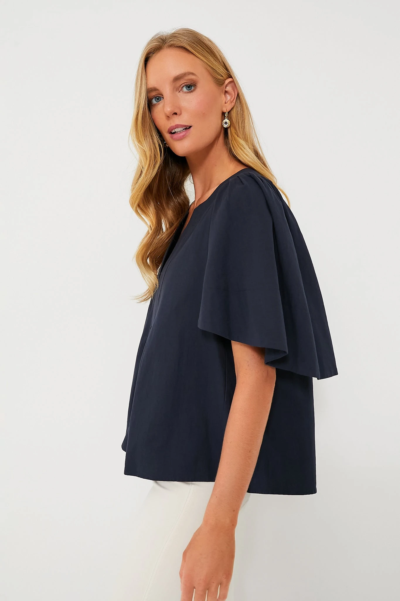 Navy Finley Flutter Sleeve Top 3 Navy Finley Flutter Sleeve Top - Image 3
