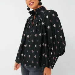 Black And Blurred Dot Fil Coupe Corrigan Blouse