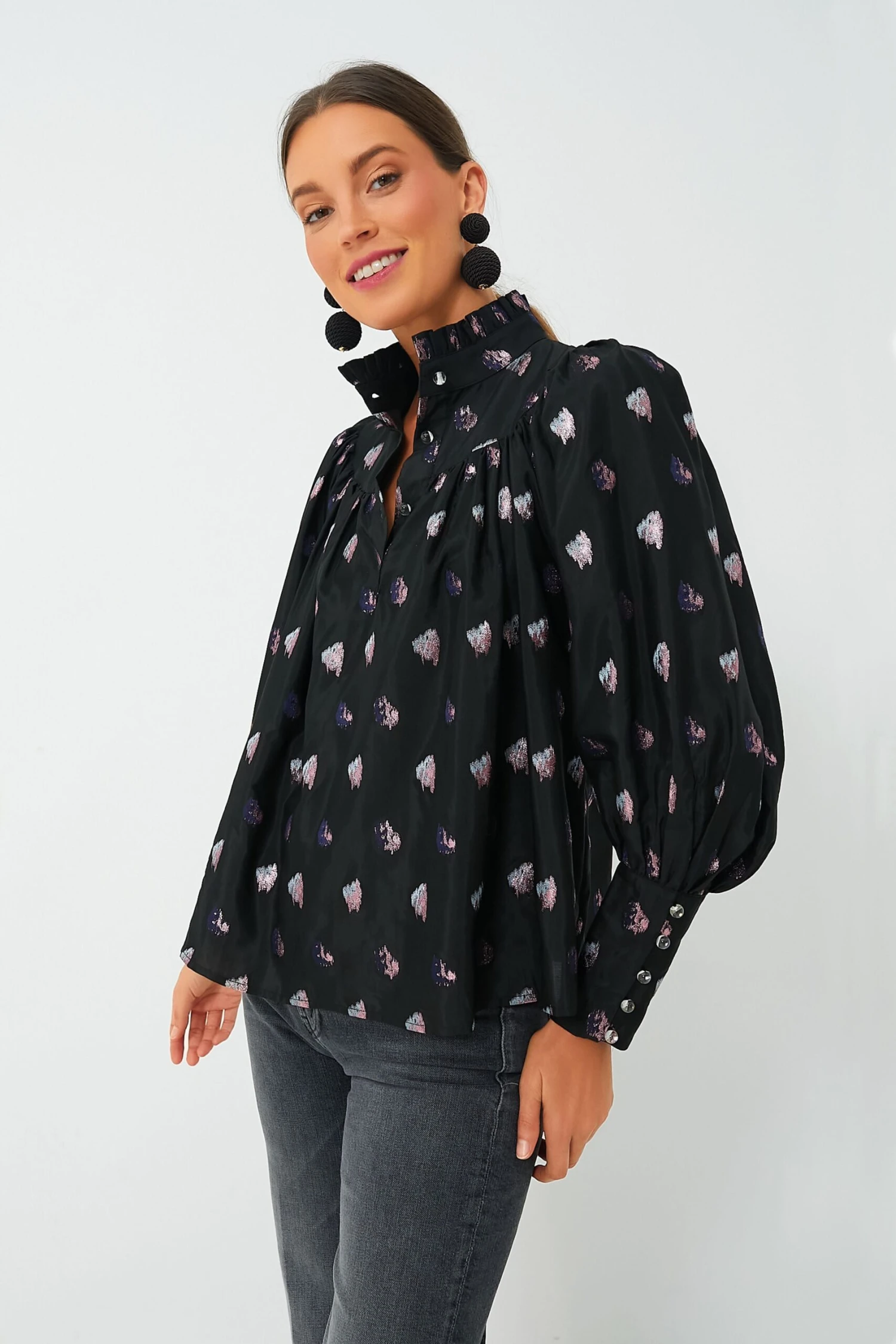 Black And Blurred Dot Fil Coupe Corrigan Blouse 1 Black And Blurred Dot Fil Coupe Corrigan Blouse